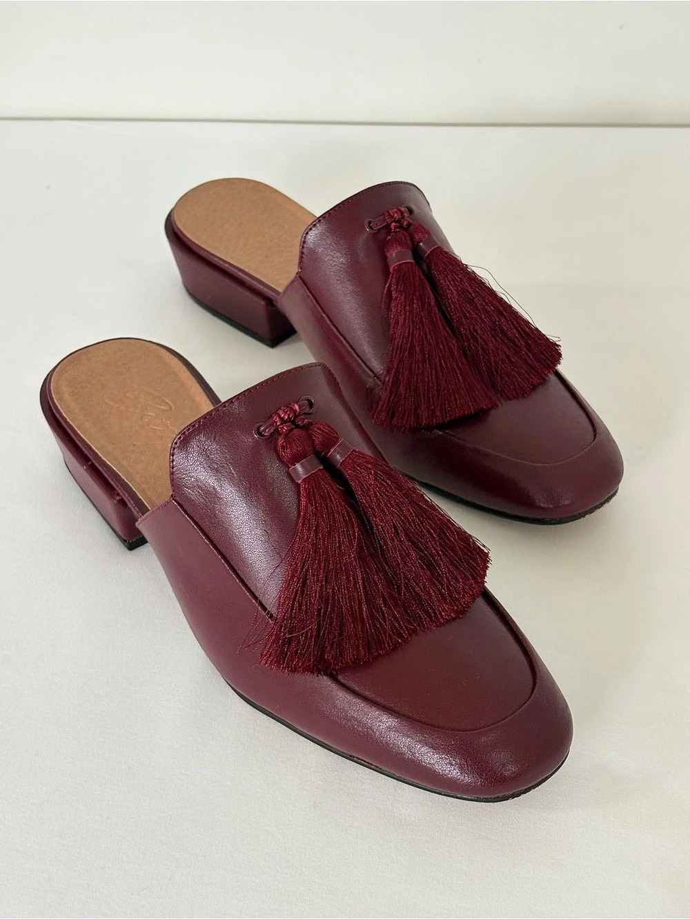Bettye Muller Brea Leather Tassel Mule Loafers Burgundy Women’s 10